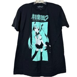 Hatsune Miku Bioworld Women's Black Graphics Short Sleeve Tee Shirt Kanji Sz L